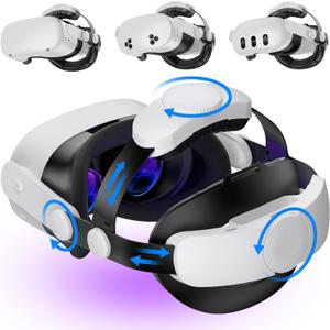 Kawaye for Meta Quest 3S/Quest 2/Quest 3 Head Strap, Double Knobs Adjustable Elite Strap Replacement, VR Headset Strap with Two Large Support Pad Enhanced Support, Reduce Pressure