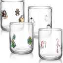 Tessco for you 4 Pcs Christmas Icon Juice Glasses Cup Set - Gingerbread Man, Candy Cane, Snowman & Christmas Tree Stemless Drinking Wine, Water, Coffee Glass Cup for Holiday Party Gift