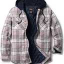 CQR Men's Hooded Quilted Lined Flannel Shirt Jacket, Long Sleeve Plaid Button Up Jackets, Quilted Lined Cloudy Home, Large