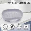 Silicone Self Draining Soap Dish Tray Holder Cute Sea Shell 25Slope for Bar Soap Saver Waterfall Drain Shower Bathroom Sink with Bristles Brush Keep Dry Purple Grey