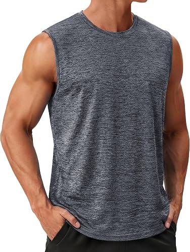 TACVASEN Men's Sleeveless Tee Shirt Quick Dry Workout Gym Tank Tops Summer Cooling Bodybuilding Muscle Shirts, L, Dark Gray
