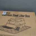 Stainless Steel Litter Box with Lid,Extra Large Enclosed Removable Cat Litter Boxes for Big Cats,Top Entry Metal Kitty Litter Box with Cover.Anti-Leakage,Easy Cleaning.Includes Scoop&Litter Mat-White