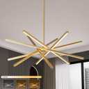 Modern Gold Chandelier Light Fixtures - LED 6-Lights Dining Room Linear Chandeliers Pendant Lights Fixture Over Table 3000K 4500K 6000K 3-Color Dimmable for Kitchen Island Living Room, 31.7inch