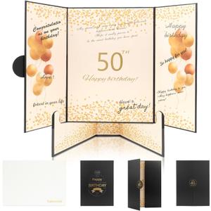 50th Birthday Signature Book, Black and Gold Party Decorations with Envelopes & Bracket,Gold foil-Stamped Typography, 12x18 inch paired with a Striking 3D Embossed 50 Medallion Design