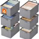 Fabric Storage Boxes 6 Pcs, Stackable Storage Bins with Clear Lids, Foldable Oxford Cloth Cube Closet Organizer Baskets, Clothes Containers for Towels, Blankets, Books, Light Grey-Medium