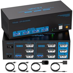 4K@120Hz Displayport KVM Switch 3 Monitors 2 Computers 8K@60Hz DP KVM Switches Triple Monitor Dual Port for 2 PC/Laptops Share 4 USB 3.0 Ports Support Extended & Duplicate Display Mode (Deep Blue)