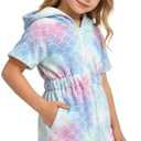 V.&GRIN Girls Swim Cover Up Hooded with Zipper, Terry Cloth Wrap Quick Dry Absorbent with Pockets After Swim for 9-10 Years