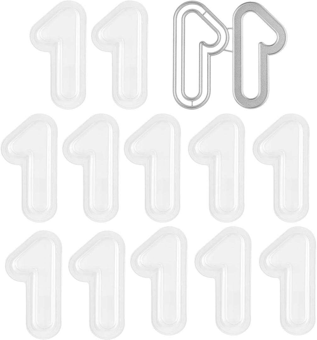 Briartw 12pcs Clear Plastic 3D Shaker Covers with Cutting Dies for Shaker Card Making,0.32" Height Number 1 Shaker Blisters Can Fill Glitter,Confetti for Birthdays,Anniversaries,Holiday Wishes