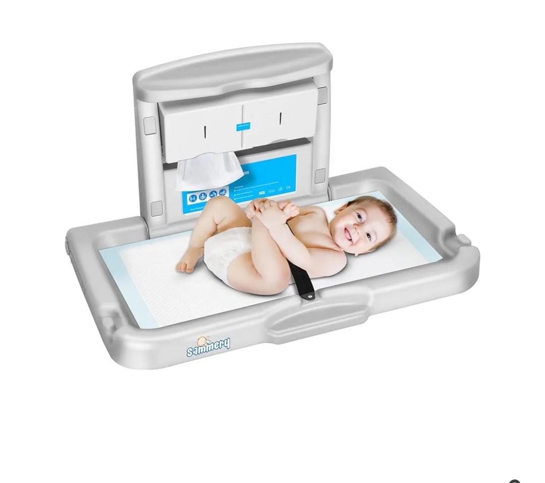 Commercial Baby Changing Station,Wall Mounted Baby Changing Station with Safety Strap,Wall Mounted Changing Table for Commercial Bathroom, Baby Changing Station That Makes Every Mother Happy