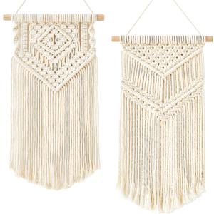 Dahey Small Macrame Wall Hanging 2 Pcs Woven Tapestry Wall Art Decor - Beautiful for Boho Home Bedroom Dorm College Classroom Decor, Apartment, Nursery, Party Decorations, 16.5" L x 10" W and 17.5"x 10"W