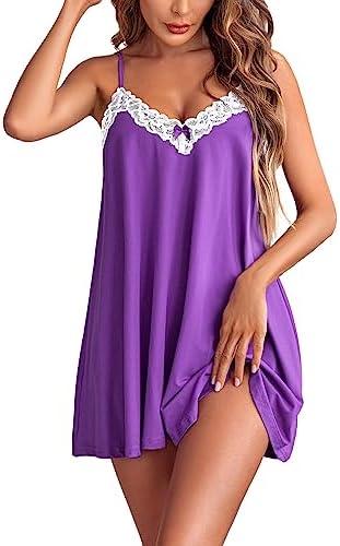 Ekouaer Women Lace Nightgown Sexy Spaghetti Strap Cami Sleeveless Chemise Sleepwear Sleep Dress, 2XL