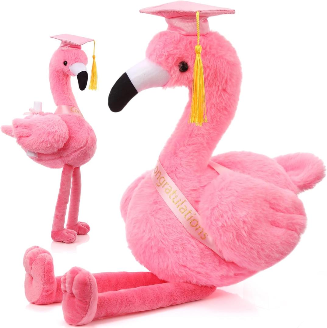Chalyna 10 Inch Graduation Gifts Flamingo Plush Stuffed Animal with Gold Tassel Graduation Hat and Sash Congrats Grad Gift for Kids Student Friend Relatives Party Decoration(Pink)