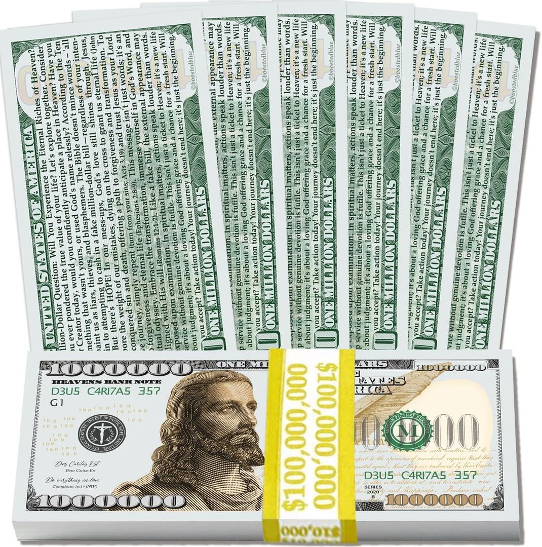 Novelty One Million Dollar Bill | Novelty Gospel Tracts | 1000000 Dollar Bill Bible Tracts For Salvation | Christian Tracks For Salvation | Christian Tracts For Evangelism (Pack of 100, ESV) (Jesus)