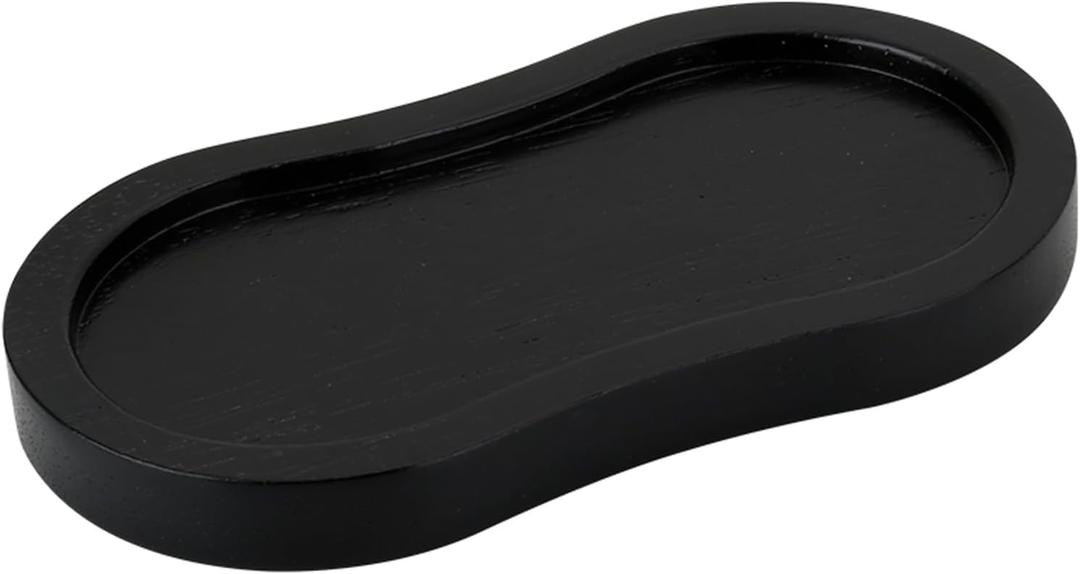 Black Wooden Pepper Grinder Tray  Stylish Holder for Salt and Pepper Shakers  Countertop & Tabletop Protector for Kitchen & Dining (Mill Not Included)