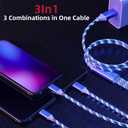 IHAO Multi Connectors Fast Charging Cable 3 Combinations in One Cable USB A to USB C/Micro USB Cord Lighted Up LED Flowing Compatible with Most of Electric Device-47 Inches Blue