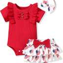 HIHA Baby Girl 4th of July Outfit 12-18 Months American Flag Clothes USA Independence Day Clothing White