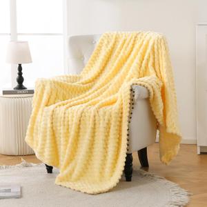 BEDELITE Jacquard Blanket- 3D Fleece Decorative Yellow Throw Blanket, Super Soft and Cozy Warm Fuzzy Blanket All Seasons Suitable, 50x60 Inches