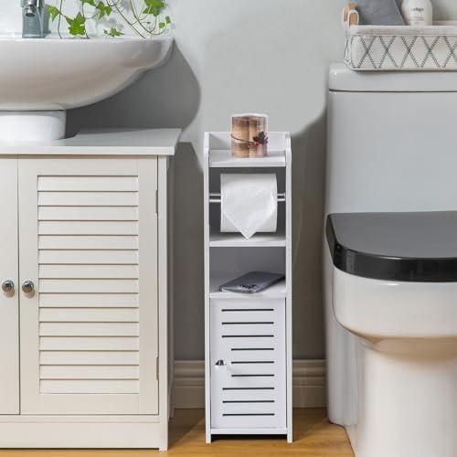 AOJEZOR Toilet Paper Holder Stand: Bathroom Storage Cabinet for Small Space with Toilet Roll Holder Mini - White