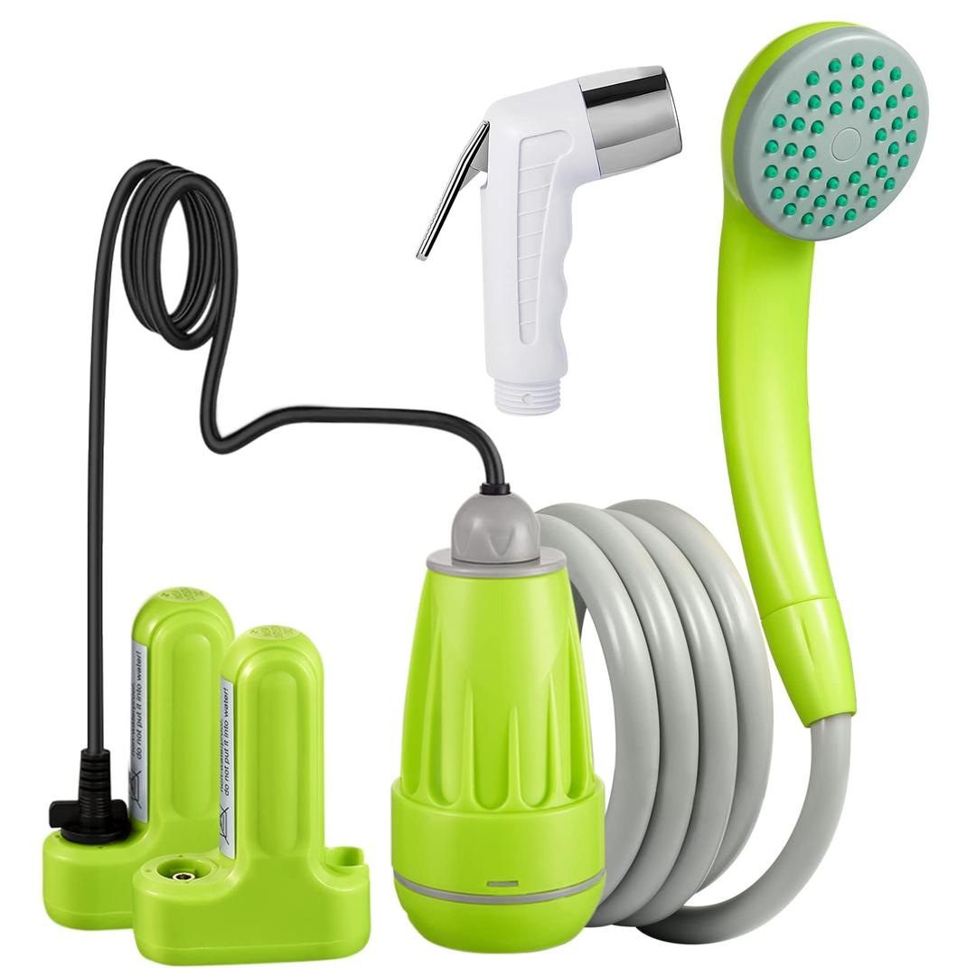 KEDSUM Portable Camp Shower, Camping Shower Pump with 2 Rechargeable Batteries, Portable Outdoor Shower Head for Camping, Hiking, Traveling and Emergency Shower 