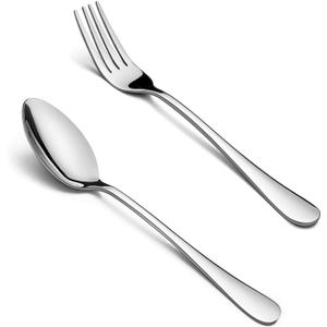 HaWare 24-piece Forks and Spoons (8 Inches) Silverware Set, 18/0 Stainless Steel Serving Flatware Cutlery for Home, Kitchen and Restaurant, Mirror Polished, Dishwasher Safe