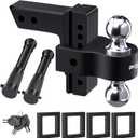 Adjustable Trailer Truck Drop Hitch - Fits 2 Inch Receiver Only, 6 Inch Drop Dual Ball Mount 2" and 2-5/16" Up to 12,500 LBS GTW, Heavy Duty Aluminum Towing Hitch with 2 Hitch Locks & 4 Silencer Pads , Black