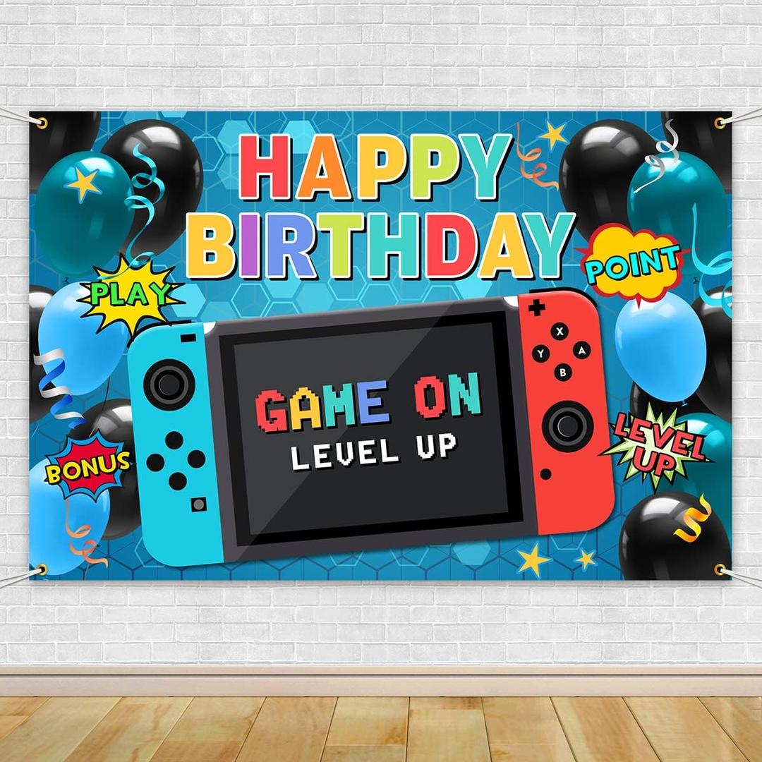 Happy Birthday Gaming Banner - Video Game Backdrop, Gaming Party Props & Accessories