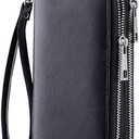 Cellphone Wallet for Women Dual Zipper Long Purse with Removable Wristlet
