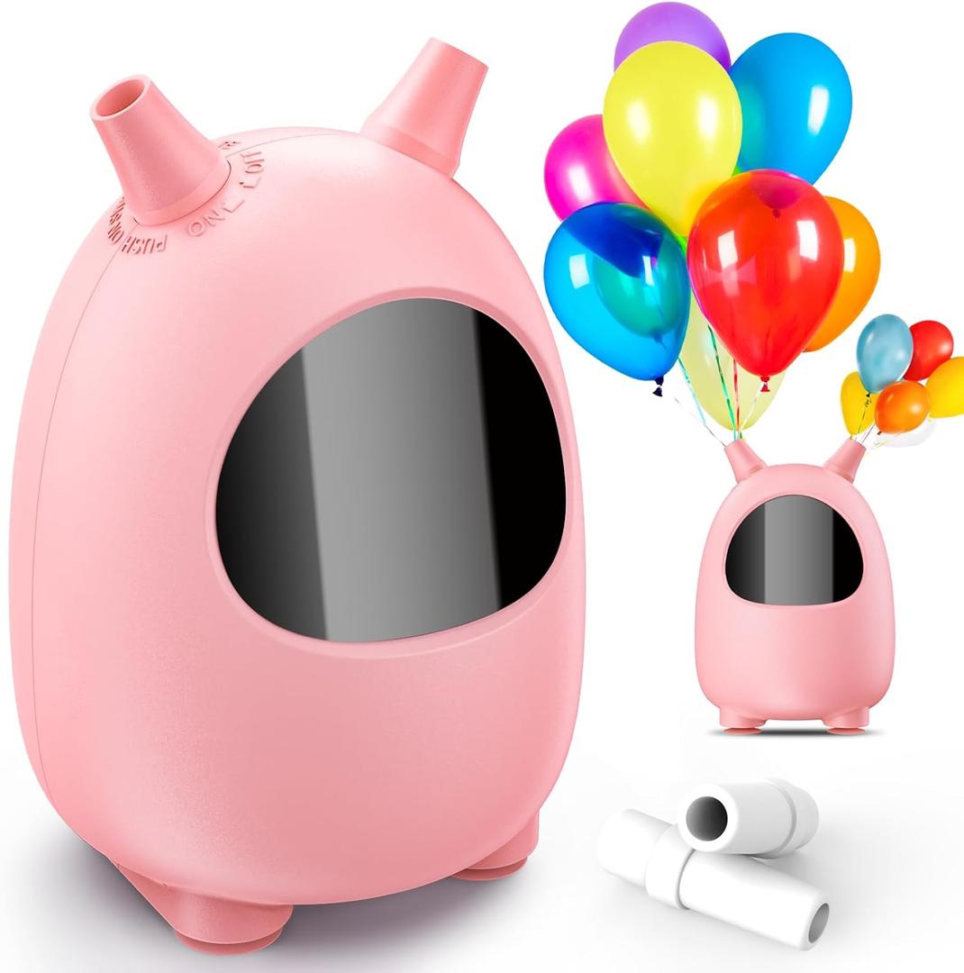 Electric Balloon Pump, Portable Dual Nozzle Electric Balloon Blower Pump, Electric Balloon Inflator for Decoration, Party Wedding Graduation (110V 600W) (Pink)