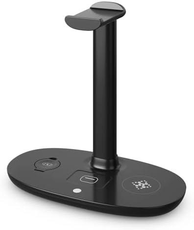 4 in 1 Wireless Charging Station with Headphone Stand Headset Holder for Apple Devices, 15W Wireless Charger for Apple Watch, AirPods Max/Pro/Pro 2/AirPods 4/ iPhone 16/15/14/13/12 LG, Galaxy, Huawei