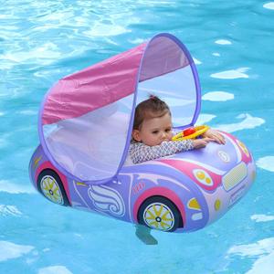 Swimbobo Toddler Pool Float Inflatable Car Baby Swim Float with Adjustable Sun Canopy and Safety Seat Pool Toys for Kids 3+ Years Old (Purple Pink Car)
