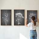 Tinonedraw Black and White Floral Framed Canvas Wall Art Set, Vintage Flower Wall Decor, Dark Academia Minimalist Botanical Art Paintings, Wildflower Art Print for Living Room Bedroom Office 16"x24"x3, 24L" x 16W"