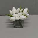 DILATATA Artificial White Tulips in Vase with Faux Water 5.5" Real Touch Flowers Fake Tulips Small Flowers Arrangement in Cube Glass Vase for Mother's Day Table Centerpiece Wedding Home Decor