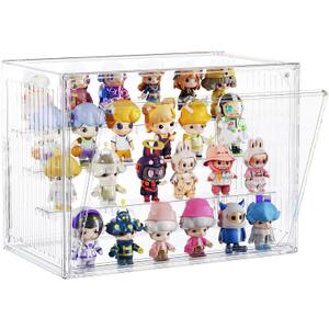 Lamu 4 Layer Clear Acrylic Display Case for Collectibles, Action Figurine Cabinet Box with 3 Movable Plate, Stackable Hobby Display Showcase Shelf with Magnetic Door, 2 Pack