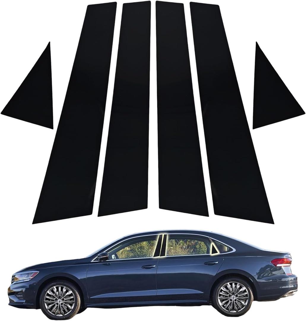 6PCS Car Auto Side Door Window Pillar Posts Cover Trim Gloss Black,Compatible with VW Passat Sedan 2011-2019