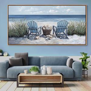 HGUAOA Coastal Wall Art - Large Landscape Wall Pictures for Living Room, Bedroom Pictures, Ocean Beach Artwork, Blue Above Bed Decor, Coastal Landscape Wall Art,Framed Beach Pinting (58"L x 29"W)