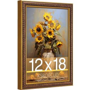 12x18 Picture Frame, HD Real Glass 12x18 Vintage Photo Frame, 12 by 18 Poster Frame with Vintage Gold Border Horizontal & Vertical Display for Tabletop or Wall Decor (1 Pack)
