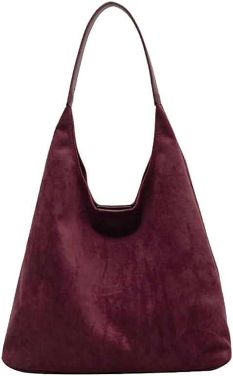 Suede Bag for Women Suede Hobo Bags Suedes Tote Bag Suedes Handbag Shoulder Bag (Burgundy)