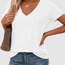 PRETTYGARDEN Womens Summer Tops Short Sleeve V Neck Basic Oversized Tshirts (White, XL)