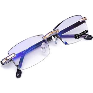 TERAISE Rimless Reading Glasses Fashion Diamond Cutting Design Anti-Fatigue Clear Lens Spectacle Readers for (Blue)