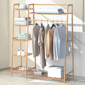 RELIANCER Bamboo Clothing Garment Rack,Free Standing Clothes Coat Hanger,Closet Organizer w/Shoe Rack,Multi-tiered Wardrobe Storage Shelves,Clothes Hanging Racks for Hall,Living Room,Bedroom,Entryway (43.5 inch) RELIANCER Bamboo Clothing Garment Rack,Free Standing Clothes Coat Hanger,Closet Organizer w/Shoe Rack,Multi-tiered Wardrobe Storage Shelves,Clothes Hanging Racks for Hall,Living Room,Bedroom,Entryway (43.5 inch)