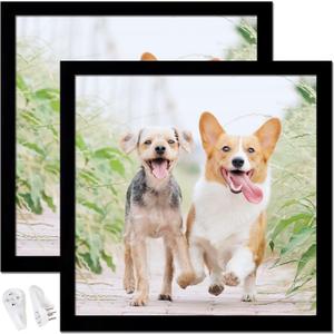 14x14 Picture Frame Set of 2, Black Square Photo Frames High Transparent Wall Gallery Desktop Horizontal Vertical for Canvas Collage Photo Poster Certificate 14 x 14 inches