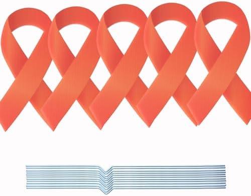 5pcs Orange Ribbon Awareness Yard Signs with Metal Stakes 14" Ribbon Health Awareness Lawn Stakes Waterproof Patio Sign for Outdoor Garden Decorations