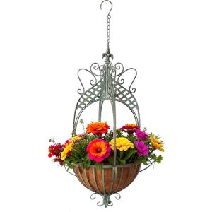 Large Hanging Planter for Outdoor Indoor Plants, 12.6-Inch Rustic Metal Hanging Basket for Farmhouse, Patio,Porch,Deck, or Garden, Green, 12.6 inches x 41.3 inches
