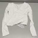 TiulZial Long Sleeve Shirts for Women - V Neck Sexy Crop Top Tight Going Out Trendy Basic Fall Clothing (XS, White)