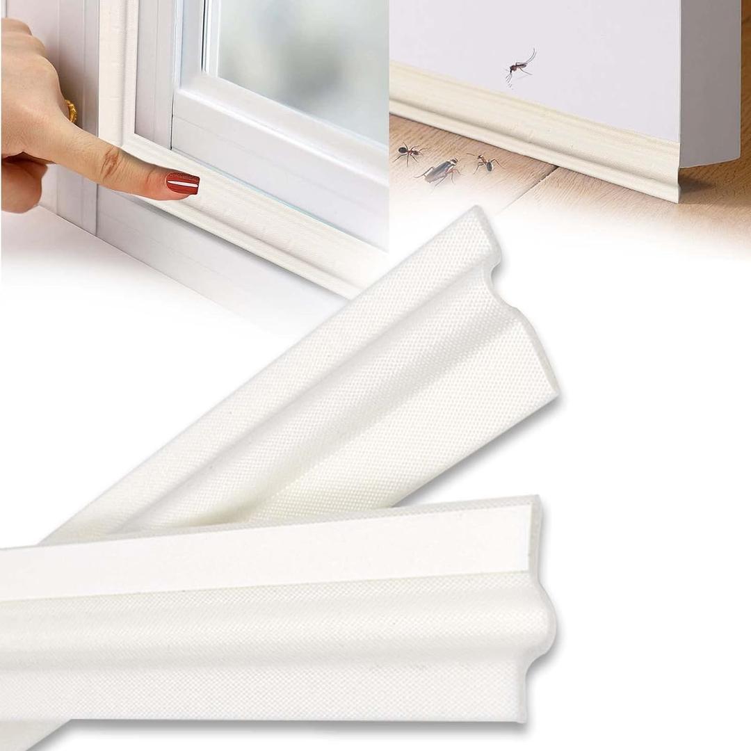 315 Inch T Shape Window Weather Stripping Door Seal Strip, Self Adhesive Window Insulation Foam Weather Strip, Soundproofing Draft Stopper for Doors Bottom and Side Gap Blocker(White)