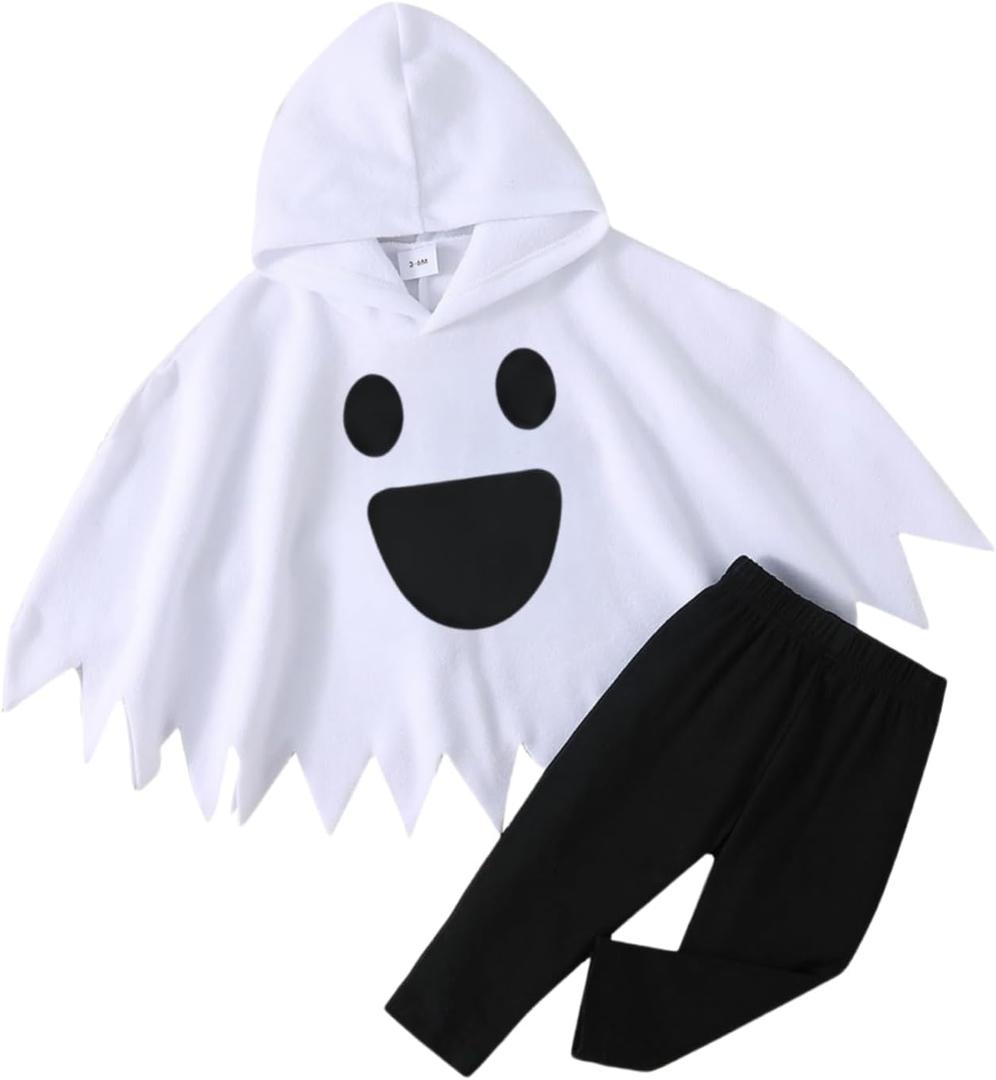 Noubeau Toddler Baby Boys Girls Halloween Costume Ghost Cloak Hooded Top Black Pants Boo Spooky Ghost Costume Cosplay Clothes (7-8 Years)
