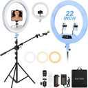 Ring Light 22inch Kit: Ring Light Tripod for iPhone ipad, with 75" Tripod/LCD Display/2 USB Ports Overhead Phone Mount for Video Recording, Zoom Meeting,YouTube,TikTok (Blue)