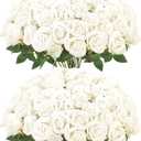 Sggvecsy 50 Pcs Artificial Roses Fake Flowers Velvet Silk Roses with Stems Bulk Realistic Faux Flowers for Bridal Bouquets Wedding Centerpieces Valentines Day DIY Home Party Decor (Ivory)