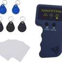 Handheld RFID Reader Writer 125kHz, ID Card Reader Writer Device for T5577 & EM4305 Chip with 5 T5577 Key Fobs + 5 writable Cards, for Access Control, Parking Cards, Hotel Keys (Battery Not Included)