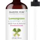 Majestic Pure Essential Oil with Glass Dropper - 100% Pure and Natural - Essential Oils for Diffuser, Aromatherapy, Soap and Candle Making, Lemongrass Essential Oil, Lemongrass Oil, 4 Fl Oz